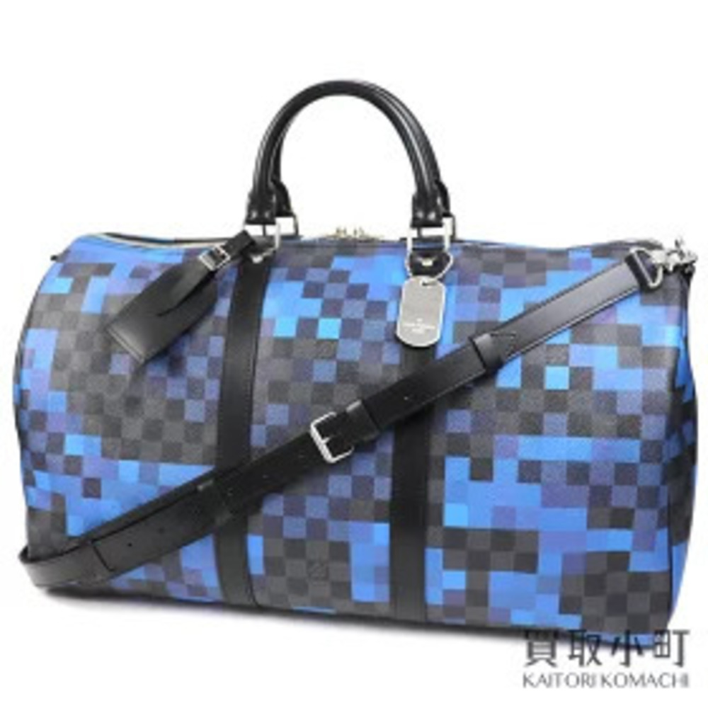 Louis Vuitton Keepall Bandouliere Damier Graphite Black Pixel Blue Boston Bag